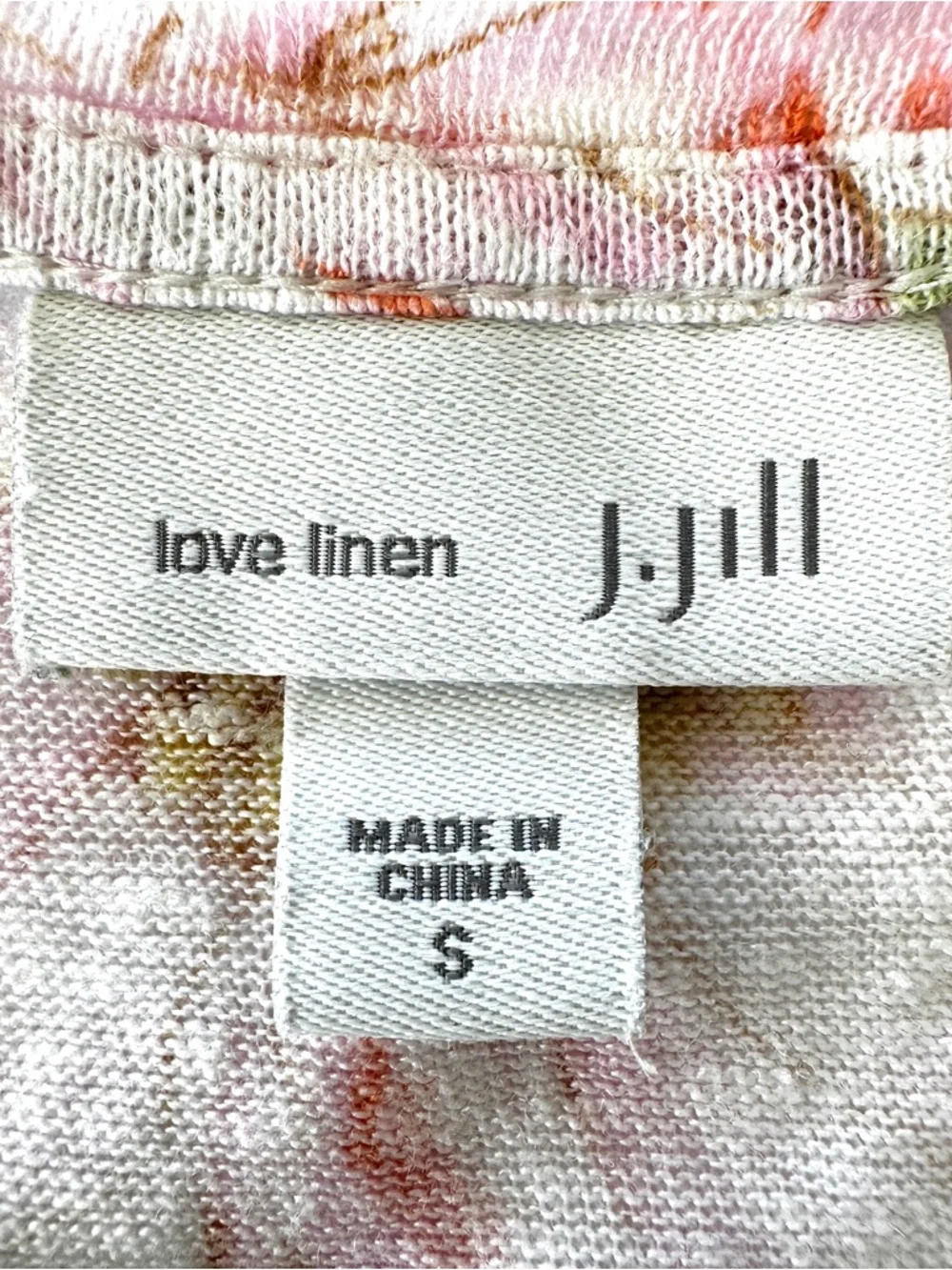 J. Jill Floral Short Sleeve Tee - White, Pink, Green, Relaxed Fit, Linen Knit - Picture 6 of 8